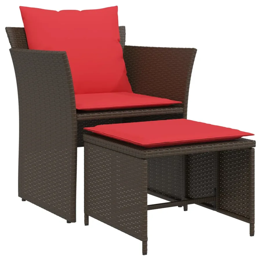 Chaise de jardin avec tabouret marron résine tressée - 2