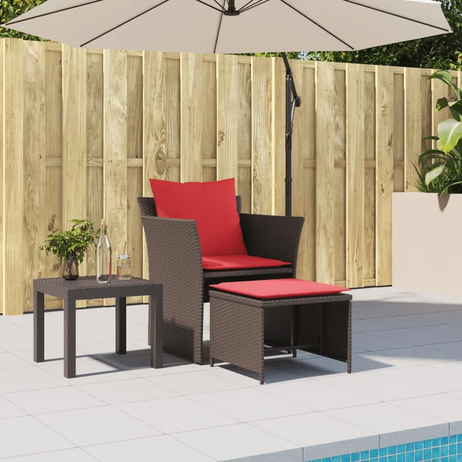 Chaise de jardin avec tabouret marron résine tressée - 3