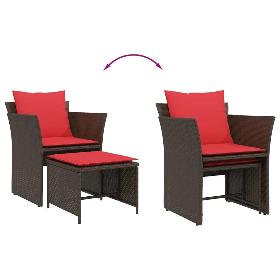 Chaise de jardin avec tabouret marron résine tressée - 8