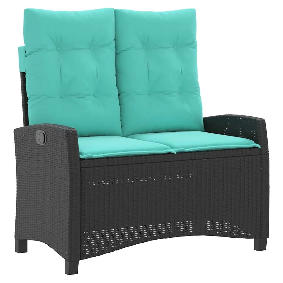 Banc inclinable de jardin avec coussins noir résine tressée - 2