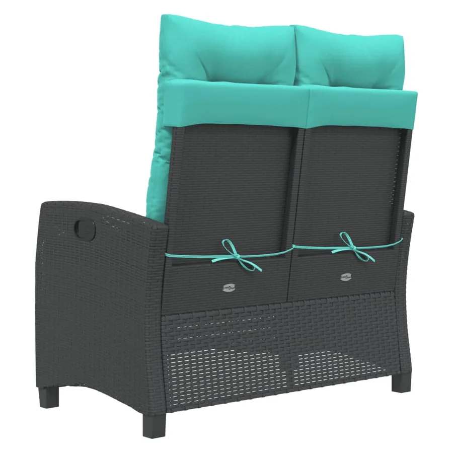 Banc inclinable de jardin avec coussins noir résine tressée - 5