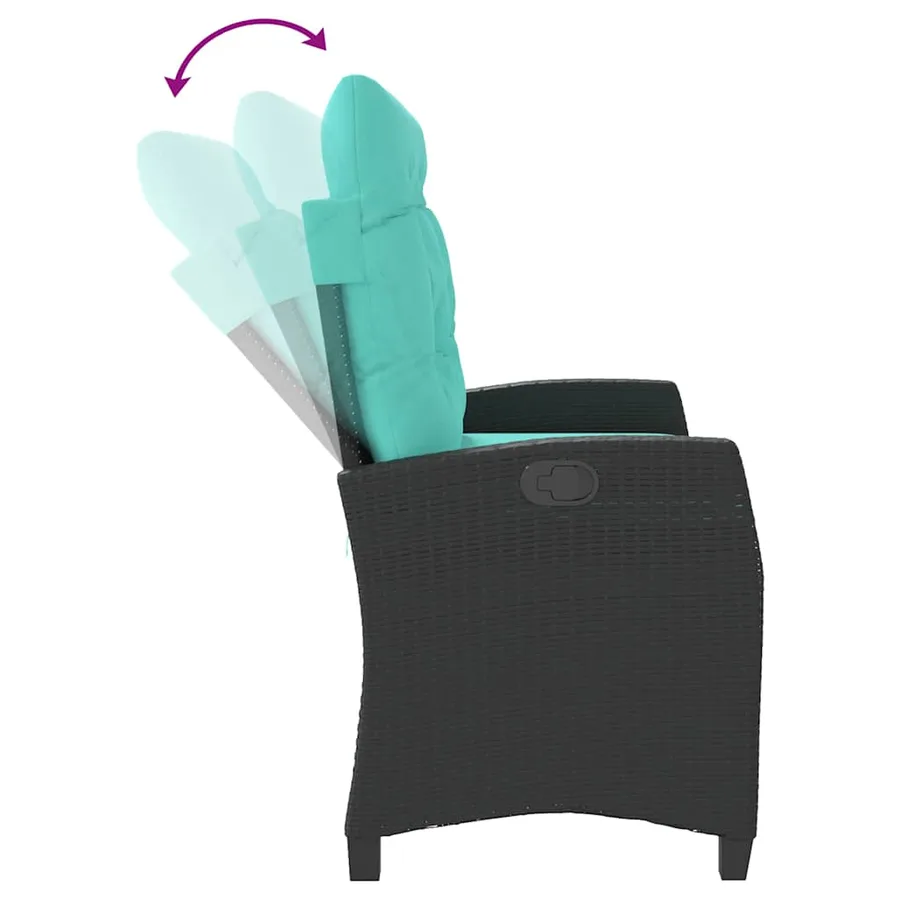 Banc inclinable de jardin avec coussins noir résine tressée - 6