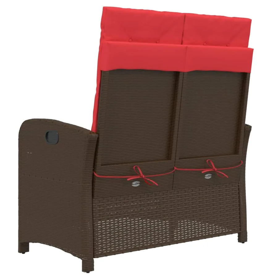 Banc inclinable de jardin avec coussins marron résine tressée - 5