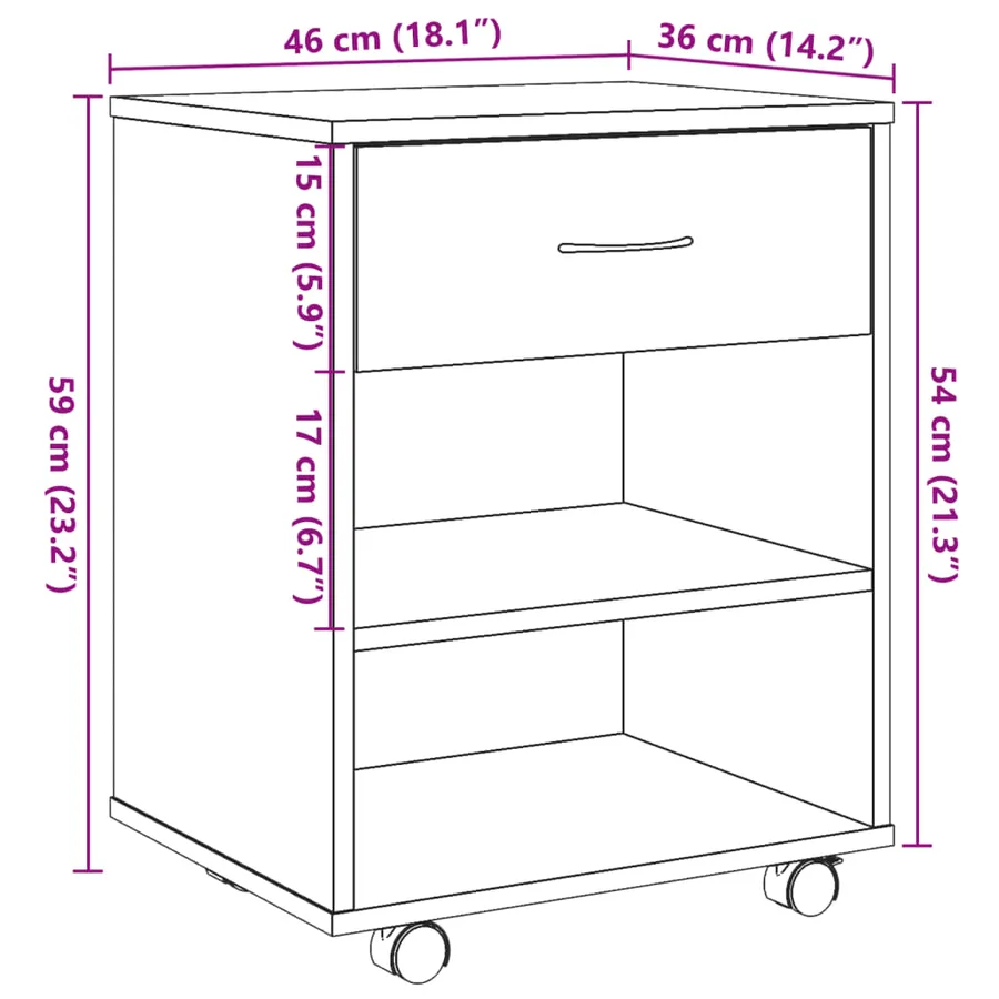 Armoire à roulettes vieux bois 46x36x59 cm bois d'ingénierie - 11