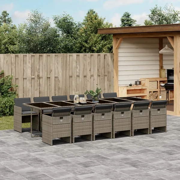 Ensemble à manger de jardin avec coussins 13 pcs résine tressée