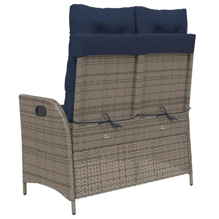 Banc inclinable de jardin avec coussins gris résine tressée - 5