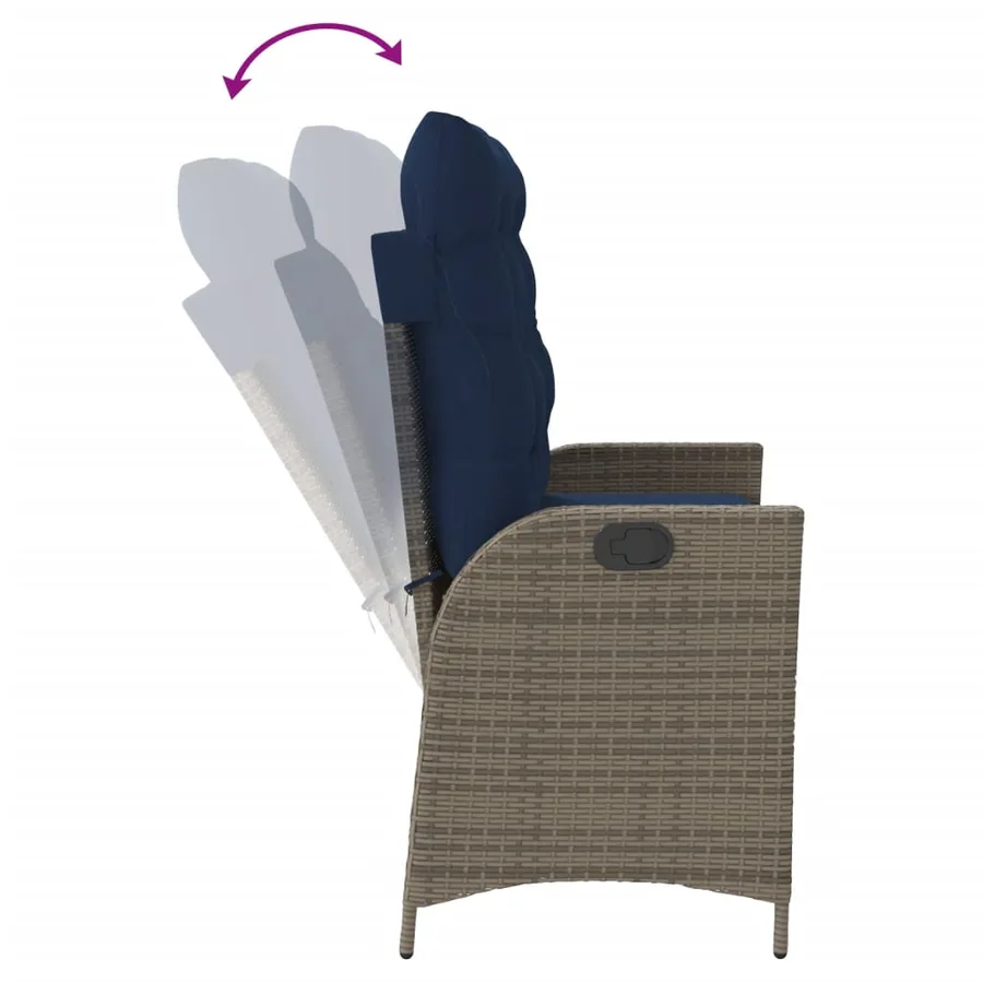 Banc inclinable de jardin avec coussins gris résine tressée - 6