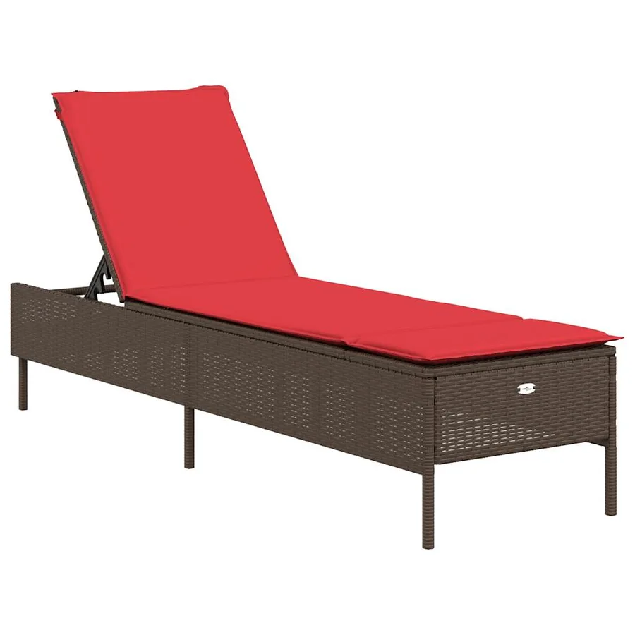 Chaise longue avec coussin marron résine tressée - 2