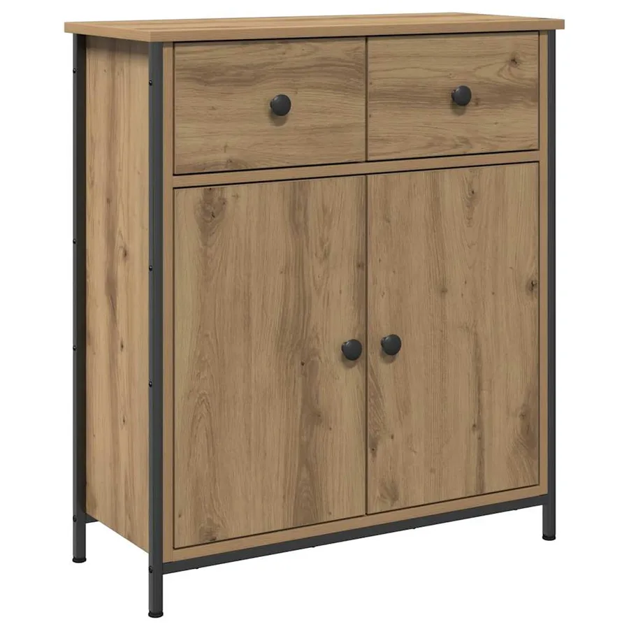 Buffet chêne artisanal 70x30x80 cm bois d'ingénierie - 2