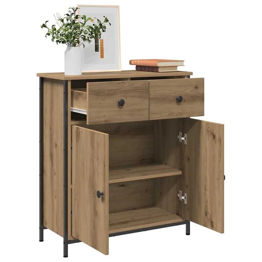 Buffet chêne artisanal 70x30x80 cm bois d'ingénierie - 4