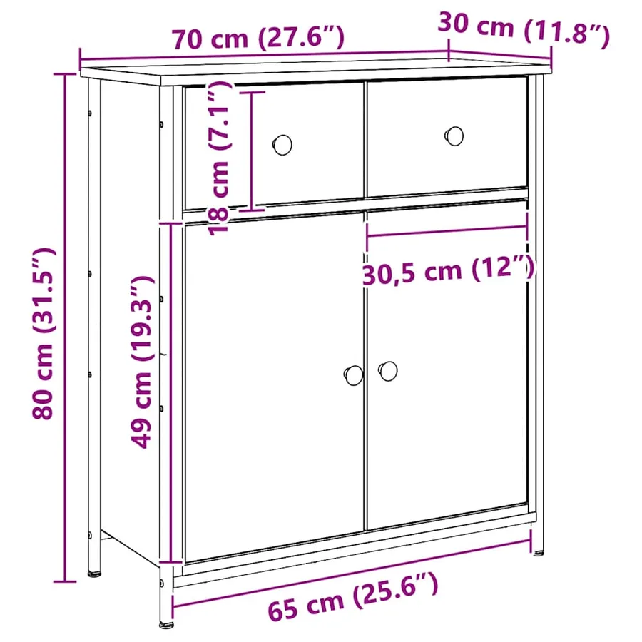 Buffet chêne artisanal 70x30x80 cm bois d'ingénierie - 9