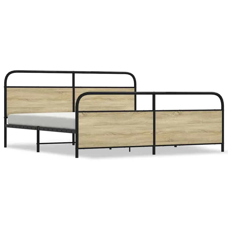 Cadre de lit en métal sans matelas chêne sonoma 193x203 cm - 2