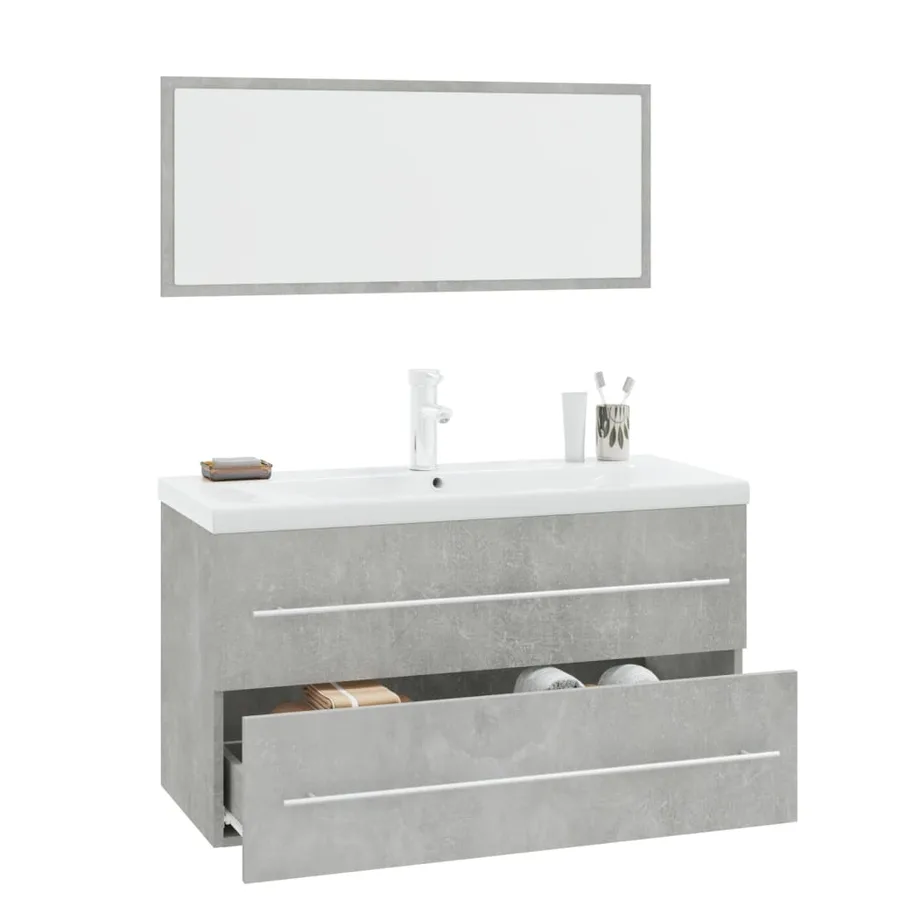 Ensemble de meubles de salle de bain 3 pcs Gris béton - 3