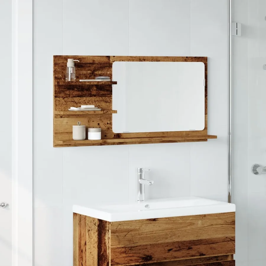 Armoire à miroir de salle de bain vieux bois bois d'ingénierie - 3