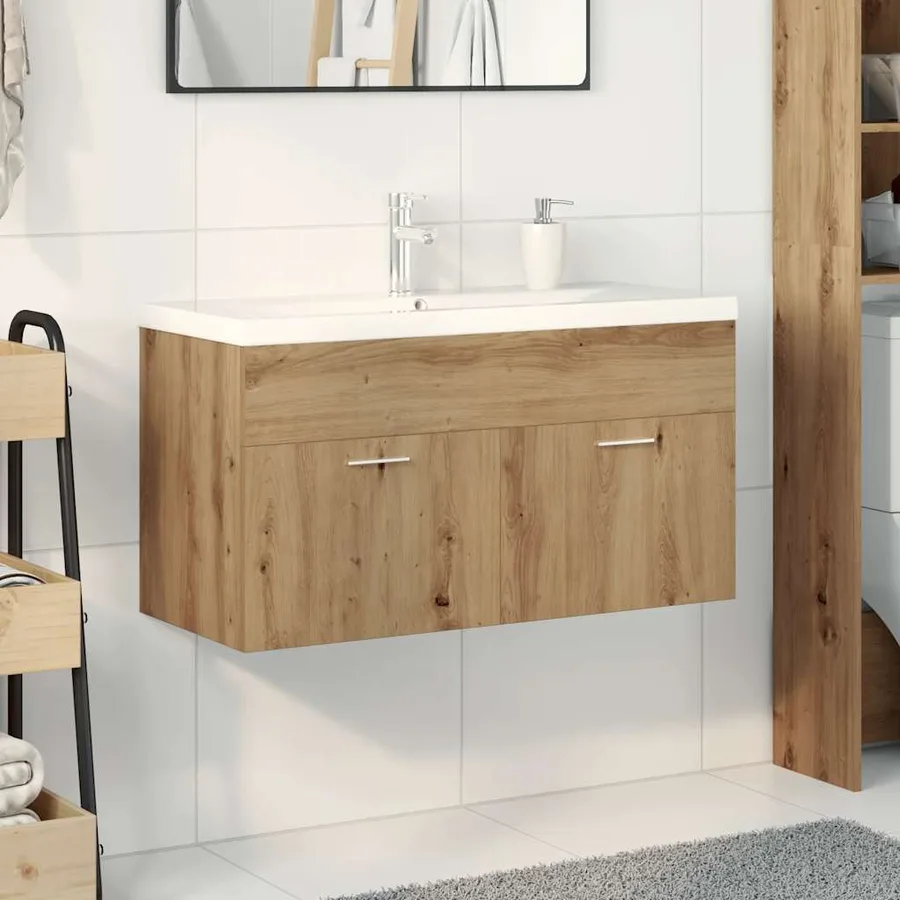 Meuble lavabo et bassin intégré chêne artisanal bois ingénierie - 3