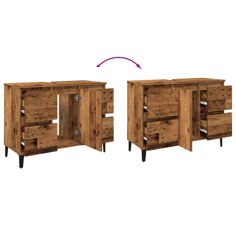 Armoire d'évier vieux bois 80x33x60 cm bois d'ingénierie - 8