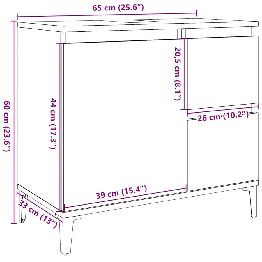 Armoire d'évier gris béton 65x33x60 cm bois d'ingénierie - 11