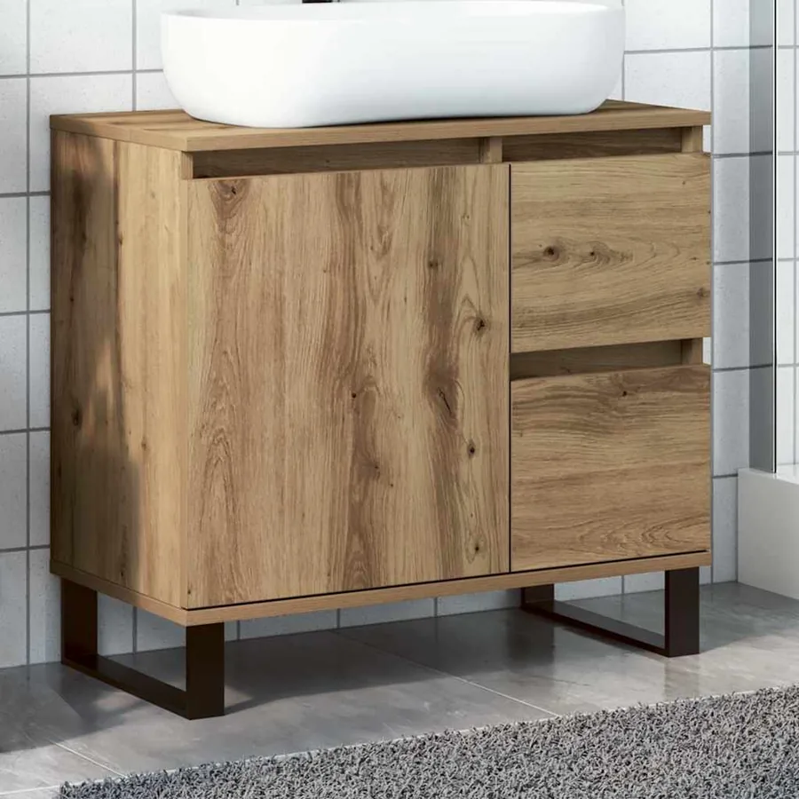 Armoire de lavabo de salle de bain chêne artisanal 65x33x60 cm
