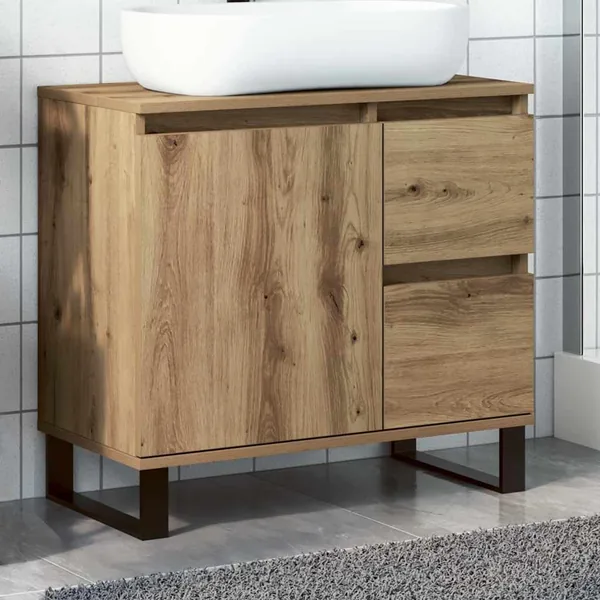 Armoire de lavabo de salle de bain chêne artisanal 65x33x60 cm