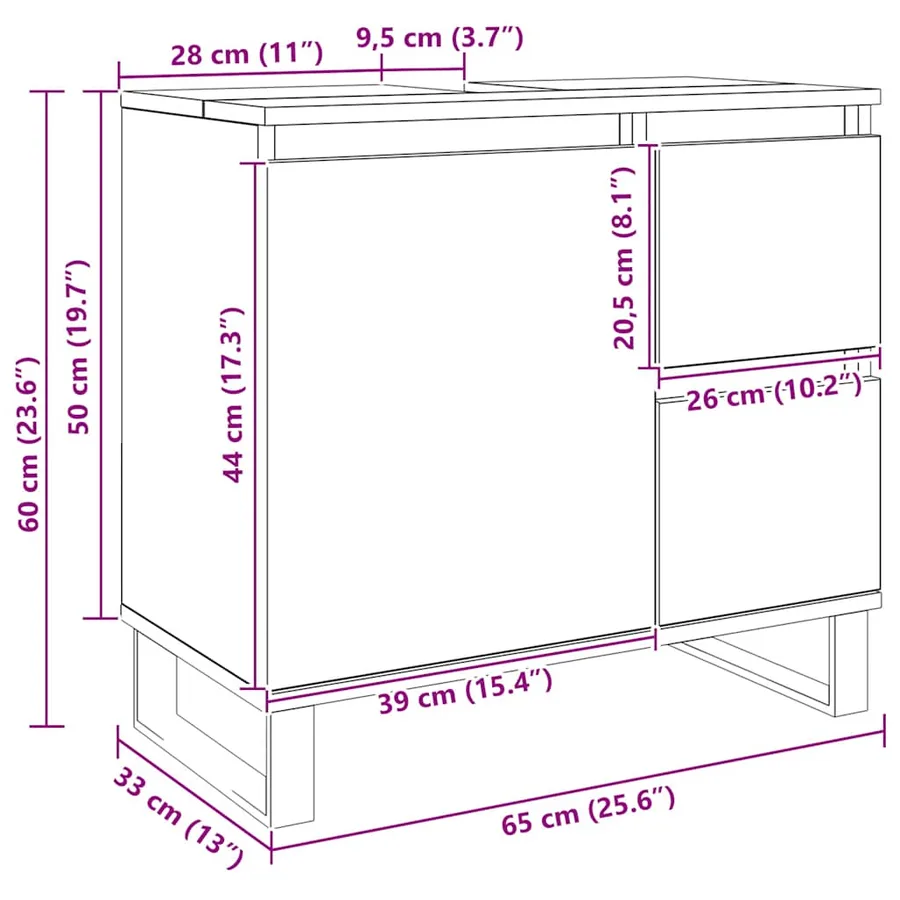 Armoire de lavabo de salle de bain chêne artisanal 65x33x60 cm - 12