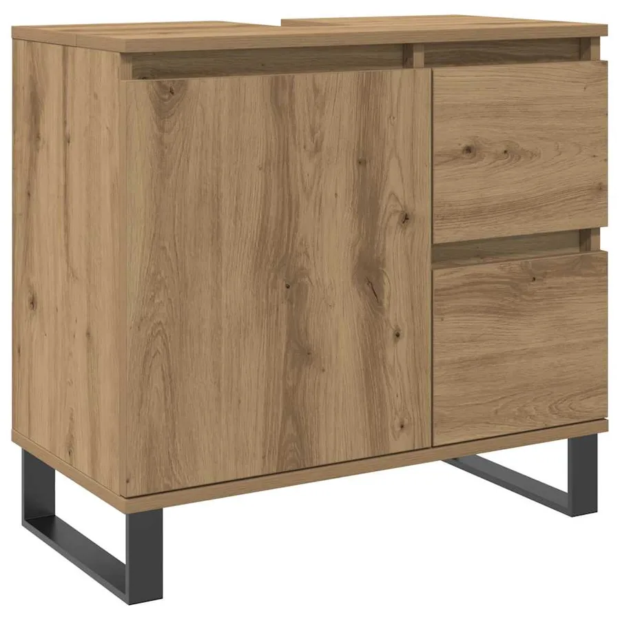 Armoire de lavabo de salle de bain chêne artisanal 65x33x60 cm - 2