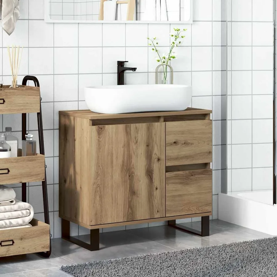 Armoire de lavabo de salle de bain chêne artisanal 65x33x60 cm - 3