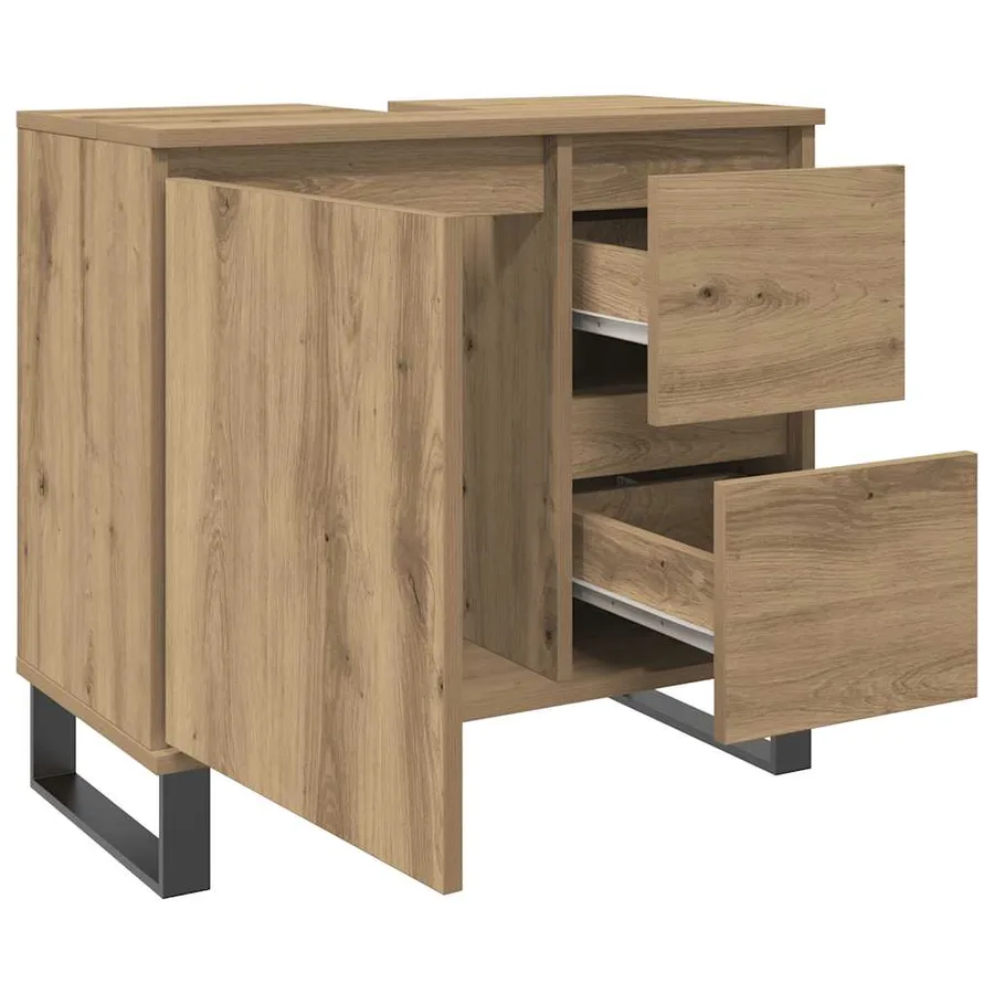 Armoire de lavabo de salle de bain chêne artisanal 65x33x60 cm - 8