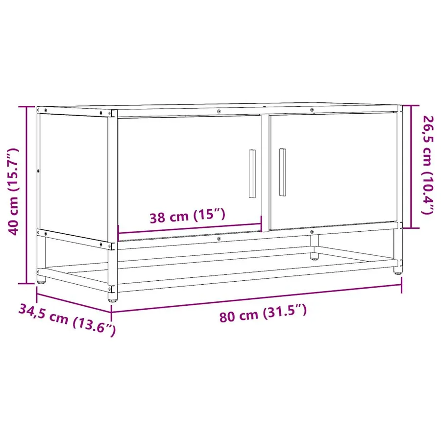 Meuble TV chêne fumé 80x34,5x40 cm bois d'ingénierie et métal - 10