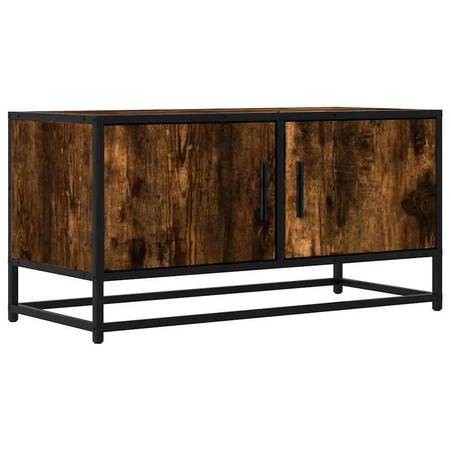 Meuble TV chêne fumé 80x34,5x40 cm bois d'ingénierie et métal - 2