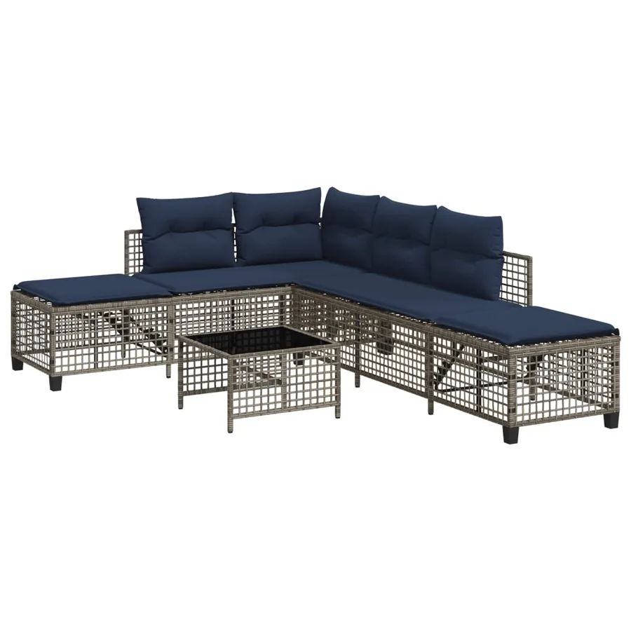 Ensemble de canapé d'angle de jardin 3 pcs avec coussins gris résine tressée - 2