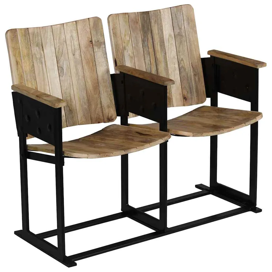 Banc à 2 places Bois de manguier massif et acier - 14