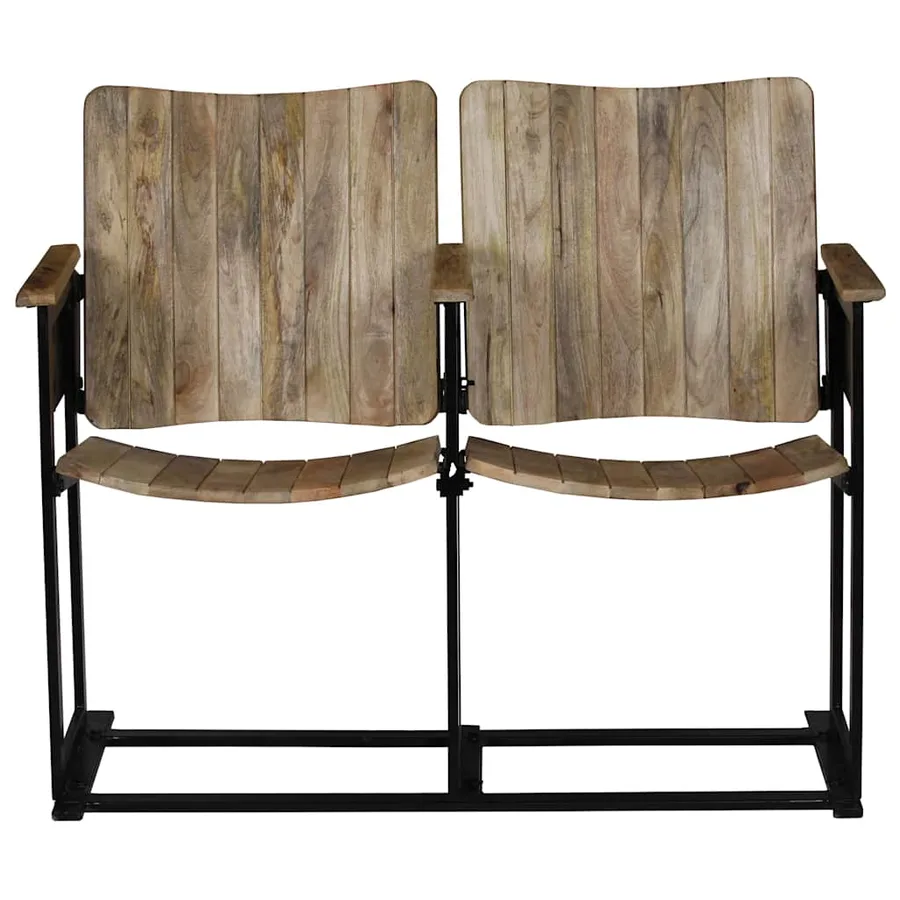 Banc à 2 places Bois de manguier massif et acier - 2