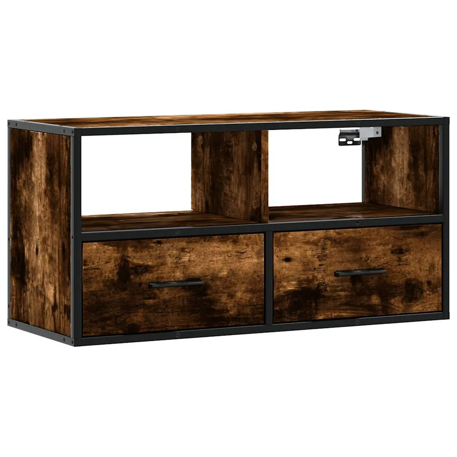 Meuble TV chêne fumé 80x31x39,5 cm bois d'ingénierie et métal - 2