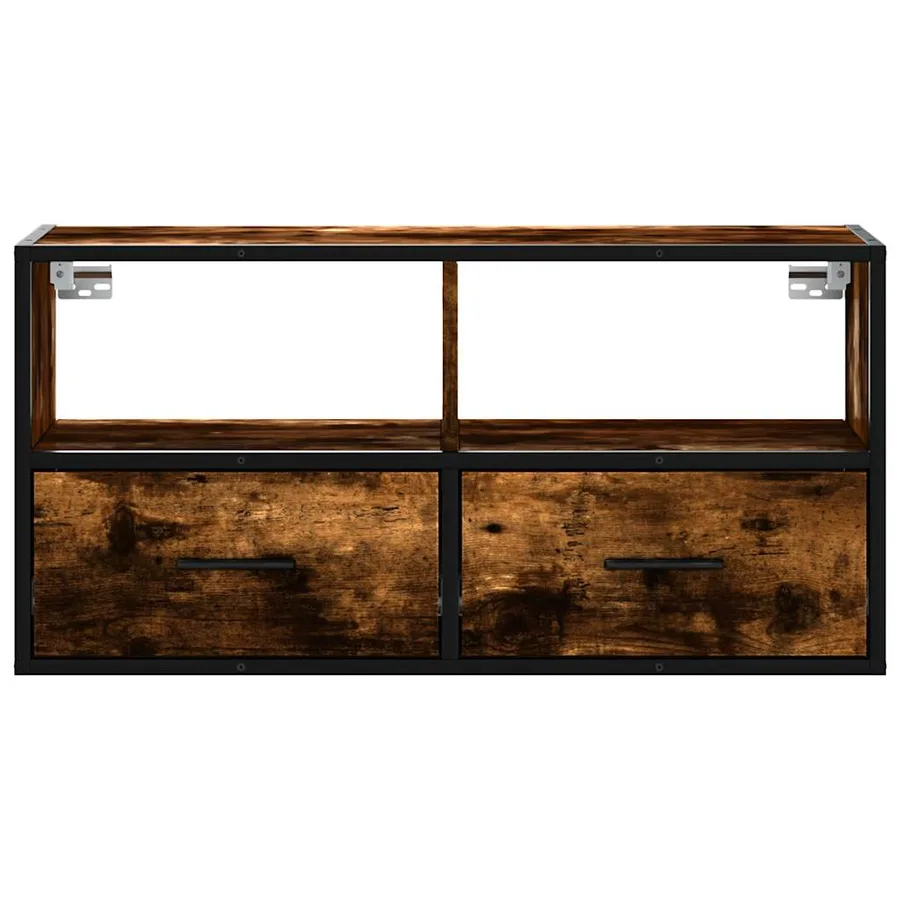 Meuble TV chêne fumé 80x31x39,5 cm bois d'ingénierie et métal - 4