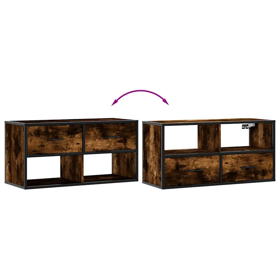 Meuble TV chêne fumé 80x31x39,5 cm bois d'ingénierie et métal - 7