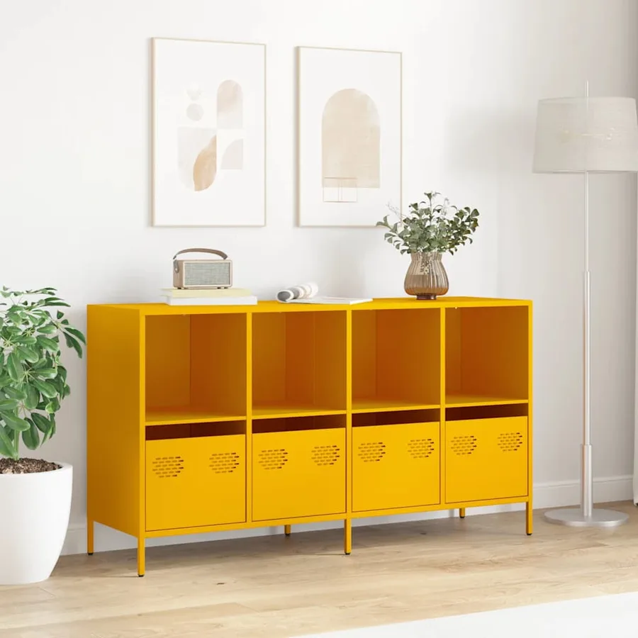 Buffet jaune moutarde 135x39x73,5 cm acier laminé à froid - 3