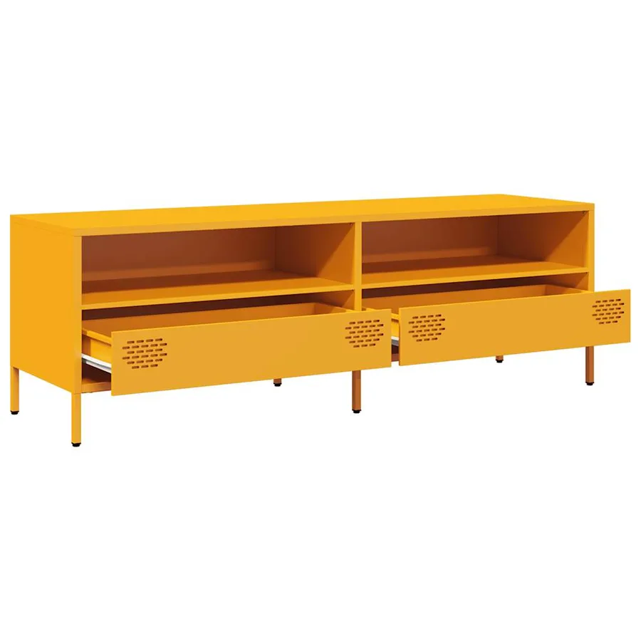 Meuble TV jaune moutarde 135x39x43,5 cm acier laminé à froid - 5