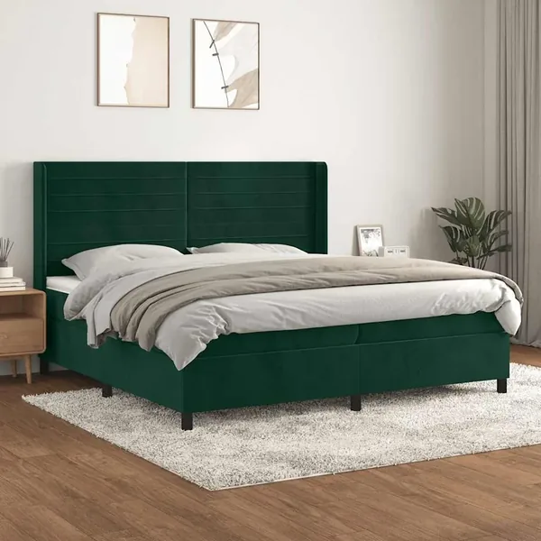Sommier à lattes de lit et matelas Vert foncé 200x200cm Velours