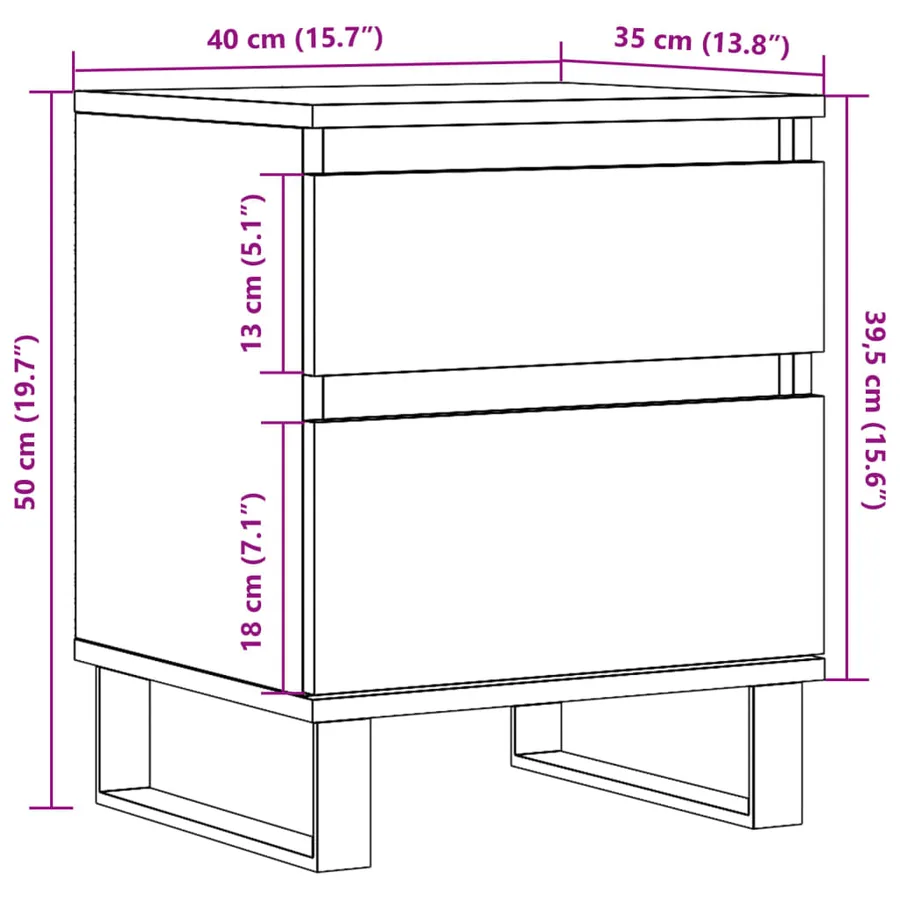 Table de chevet chêne artisanal 40x35x50 cm bois d’ingénierie - 10