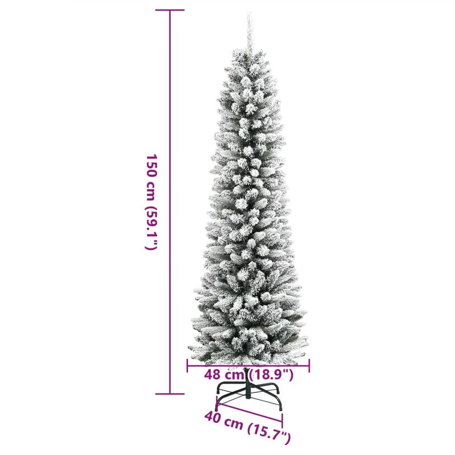 Sapin de Noël artificiel mince avec neige floquée 150 cm PVC/PE - 8