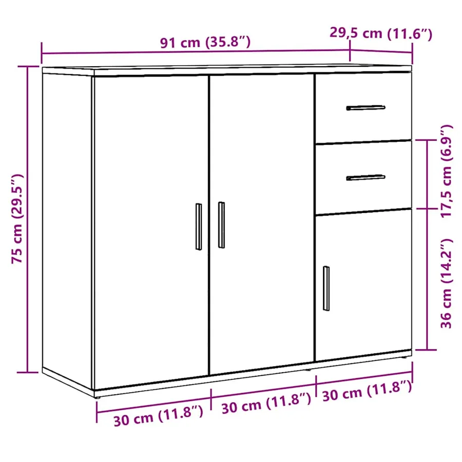 Buffet vieux bois 91x29,5x75 cm bois d'ingénierie - 11