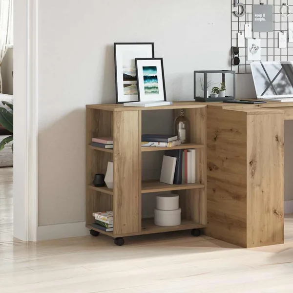 Armoire roulante chêne artisanal 60x35x75 cm bois d'ingénierie