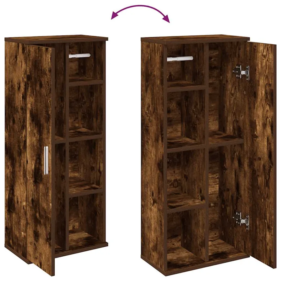 Meuble de salle de bain avec porte-rouleau chêne fumé - 8
