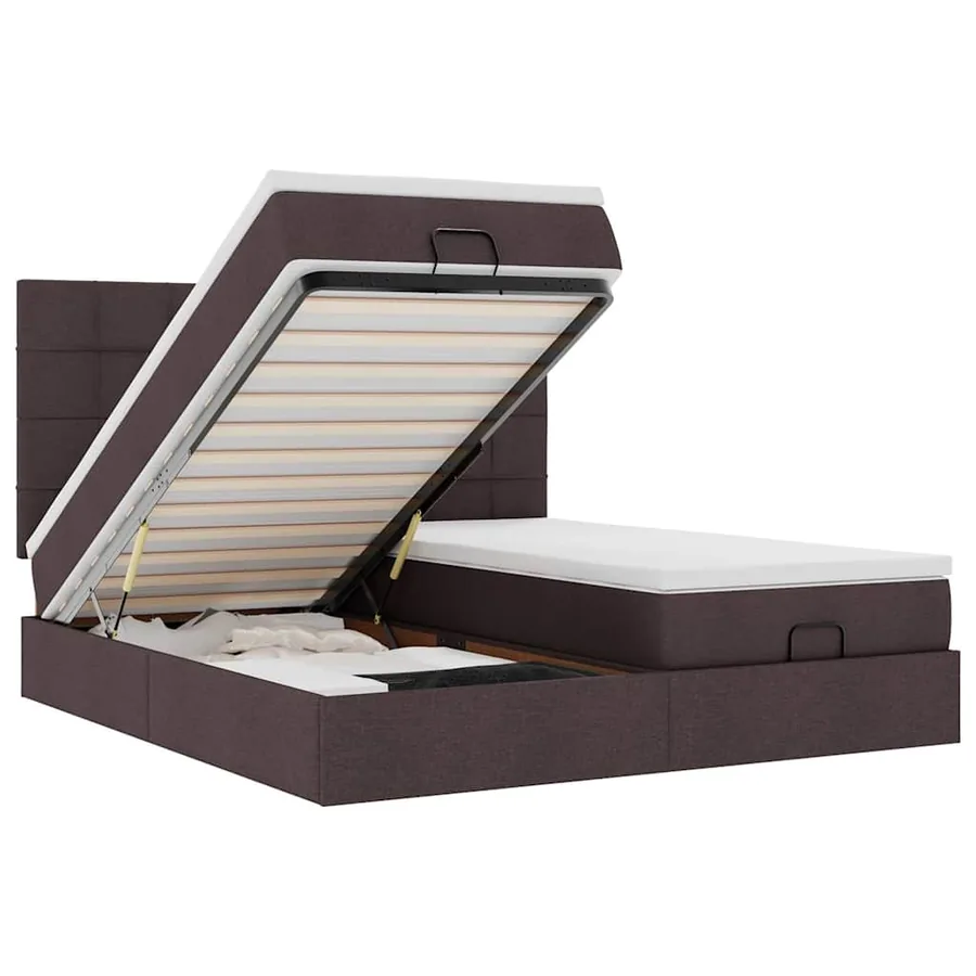Cadre de lit ottoman avec matelas marron foncé 180x200 cm tissu - 2