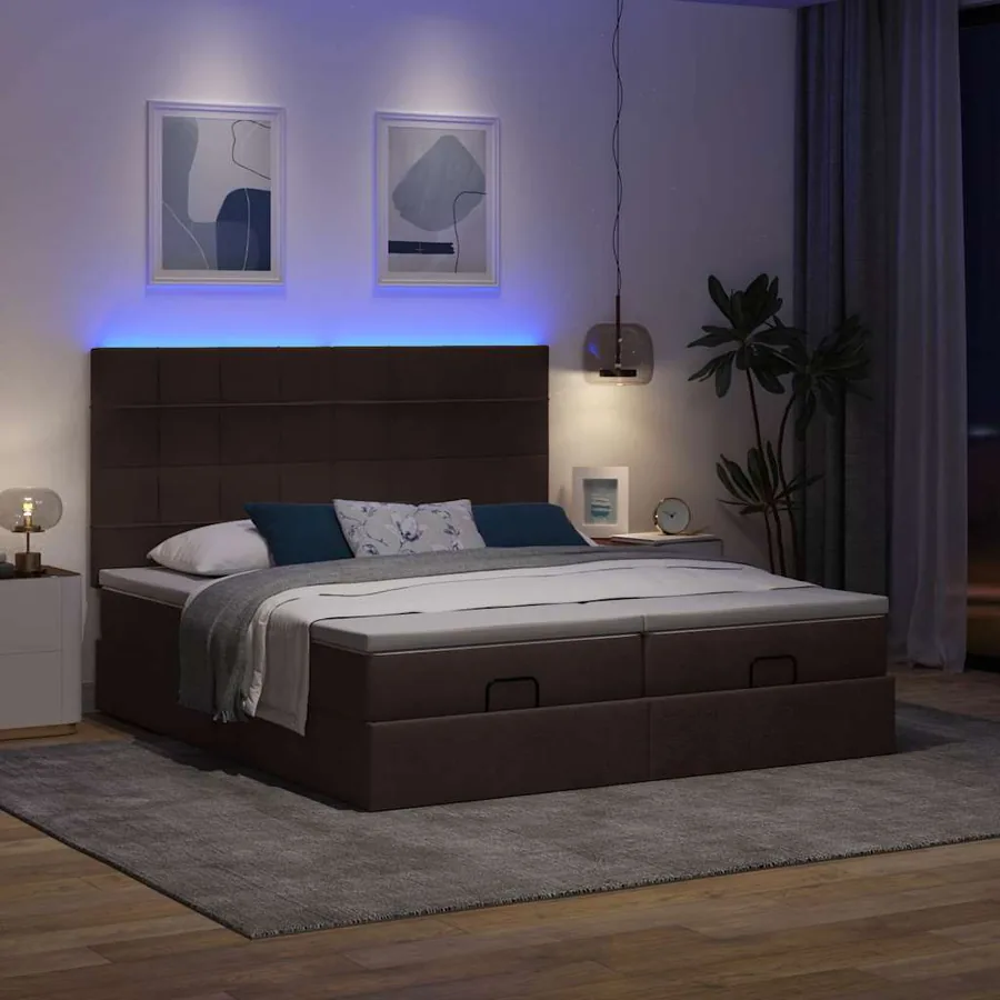 Cadre de lit ottoman avec matelas marron foncé 180x200 cm tissu - 3