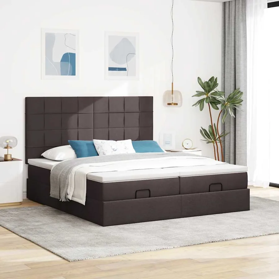 Cadre de lit ottoman avec matelas marron foncé 180x200 cm tissu - 4