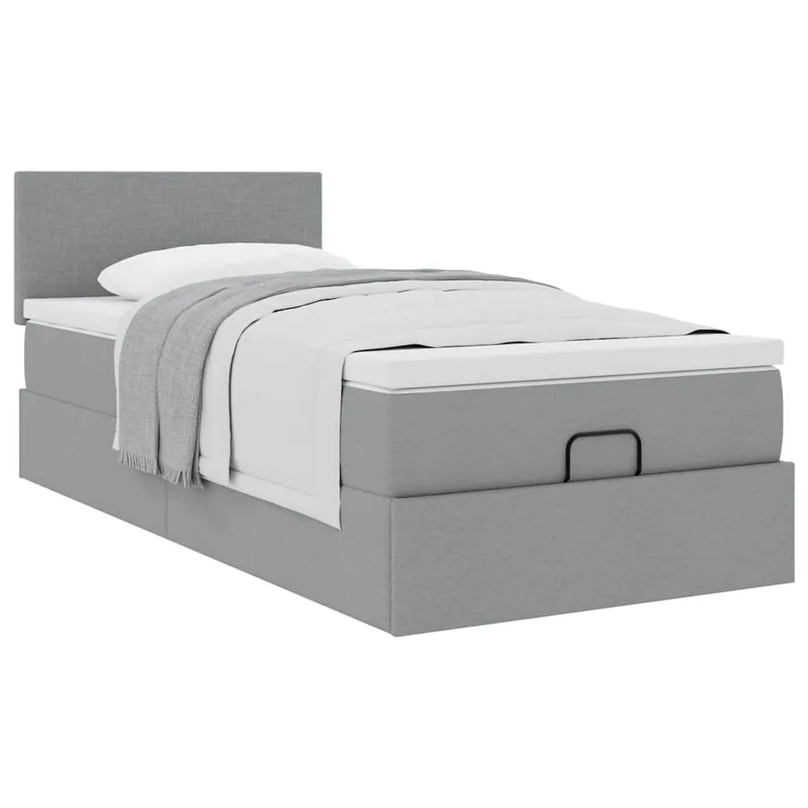 Lit ottoman avec matelas gris clair 100x200 cm tissu - 5