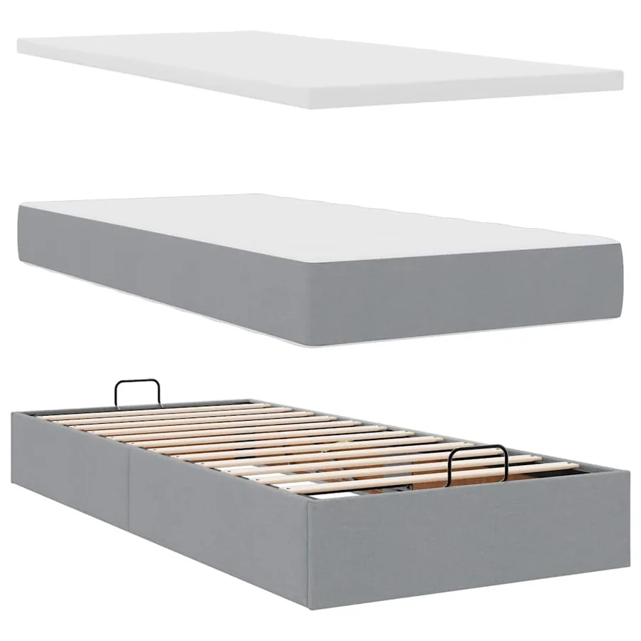 Lit ottoman avec matelas gris clair 100x200 cm tissu - 8