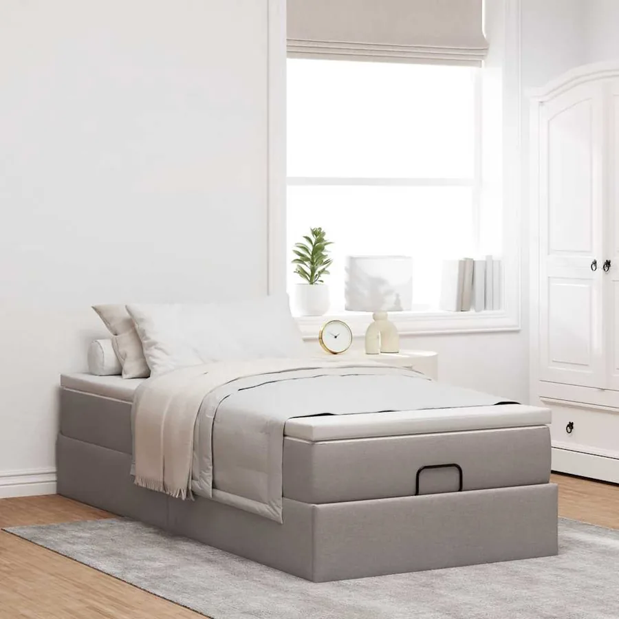 Cadre de lit ottoman avec matelas taupe 90x200 cm tissu - 3