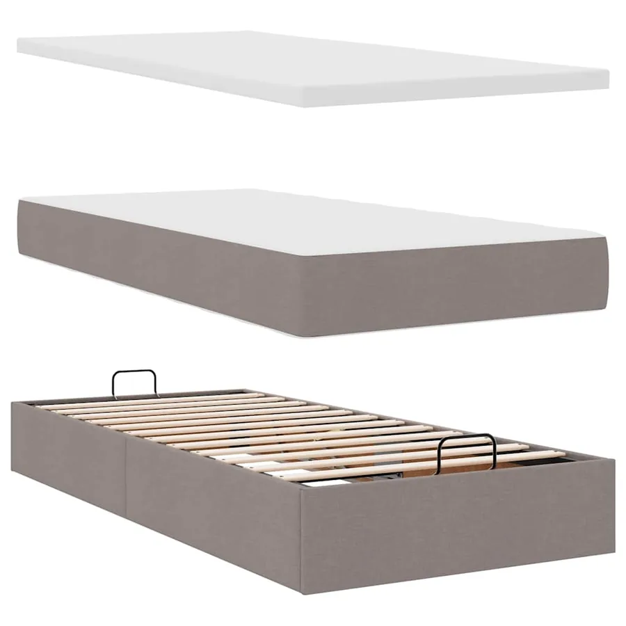 Cadre de lit ottoman avec matelas taupe 90x200 cm tissu - 8